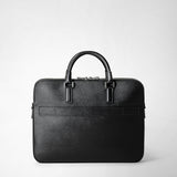 Slim briefcase with double zip in evoluzione leather - eclipse black