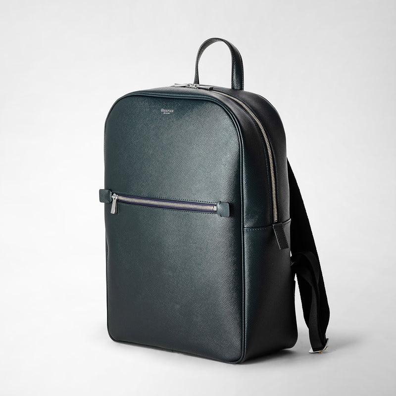 designer black leather backpack silver zippers Serapian Backpack In Evoluzione Leather, Man