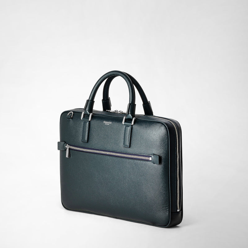 Extra slim briefcase in evoluzione leather - navy blue