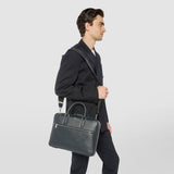 Extra slim briefcase in evoluzione leather - navy blue