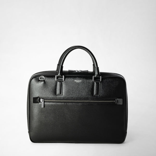 Extra slim briefcase in evoluzione leather - eclipse black