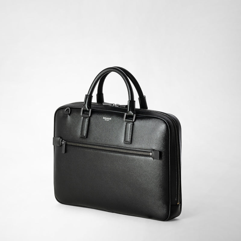 Attaché-case extra slim en cuir evoluzione - eclipse black