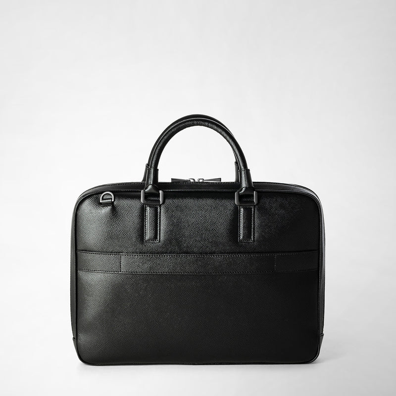 Extra slim briefcase in evoluzione leather - eclipse black