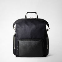 BACKPACK IN RECYCLED TWILL AND EVOLUZIONE LEATHER Eclipse Black