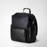 Rucksack aus recyceltem twill und evoluzione-leder - eclipse black