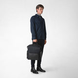 Rucksack aus recyceltem twill und evoluzione-leder - eclipse black