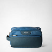 WASHBAG IN RECYCLED TWILL AND EVOLUZIONE LEATHER Denim Blue