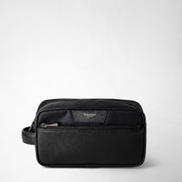 WASHBAG IN RECYCLED TWILL AND EVOLUZIONE LEATHER Eclipse Black