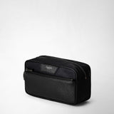 Washbag in recycled twill and evoluzione leather - eclipse black