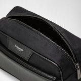 Wash bag in recycled twill and evoluzione leather - eclipse black