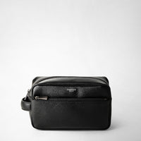 WASHBAG IN RECYCLED TWILL AND EVOLUZIONE LEATHER Eclipse Black