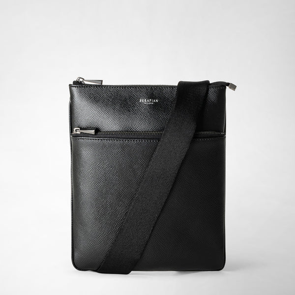 Flat messenger in evoluzione leather - eclipse black