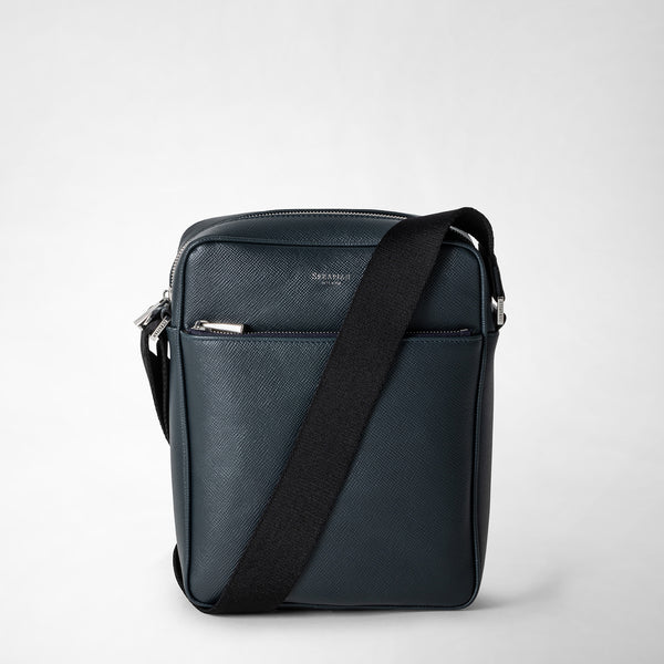 North south messenger in evoluzione leather - navy blue