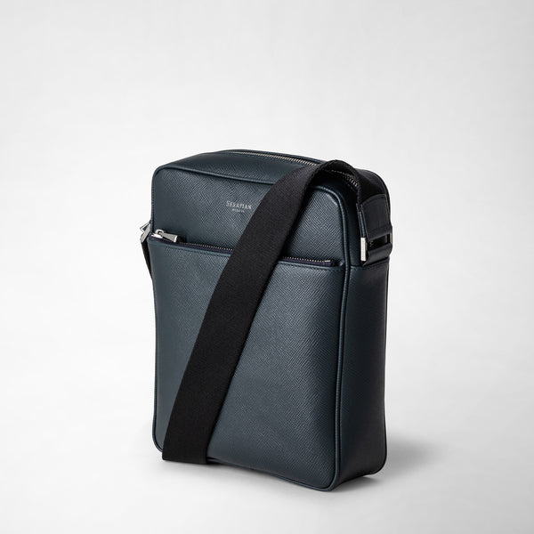 North south messenger in evoluzione leather - navy blue