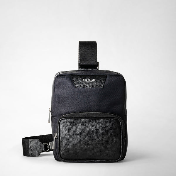 Sac sling en sergé recyclé et cuir evoluzione - eclipse black