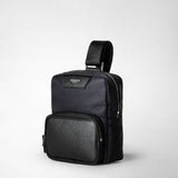 Sling bag in recycled twill and evoluzione leather - eclipse black