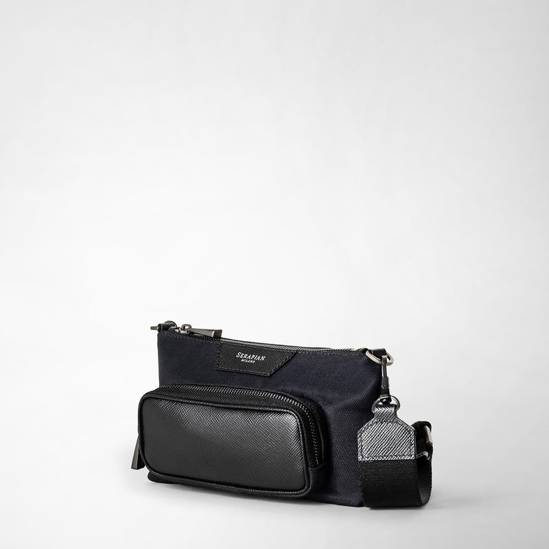 Borsa mini messenger in twill riciclato e pelle evoluzione - eclipse black