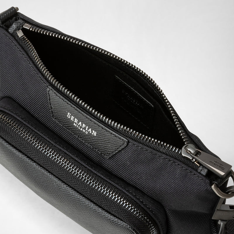 Mini pochette en sergé recyclé et cuir evoluzione - eclipse black