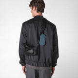 Borsa mini messenger in twill riciclato e pelle evoluzione - eclipse black