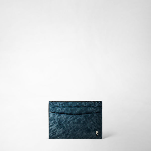 4-card holder in evoluzione leather - denim blue