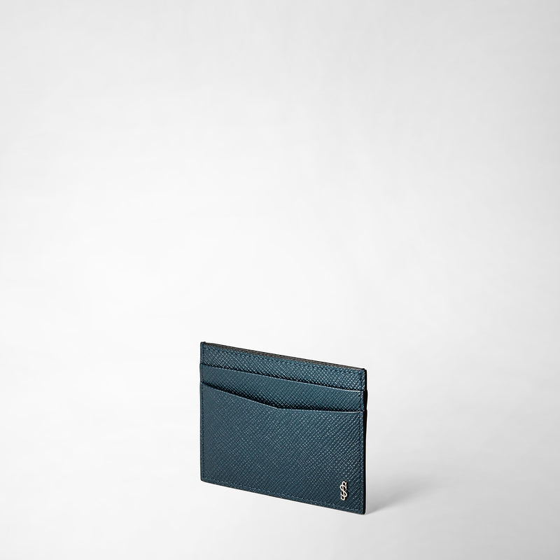 4-card holder in evoluzione leather - denim blue