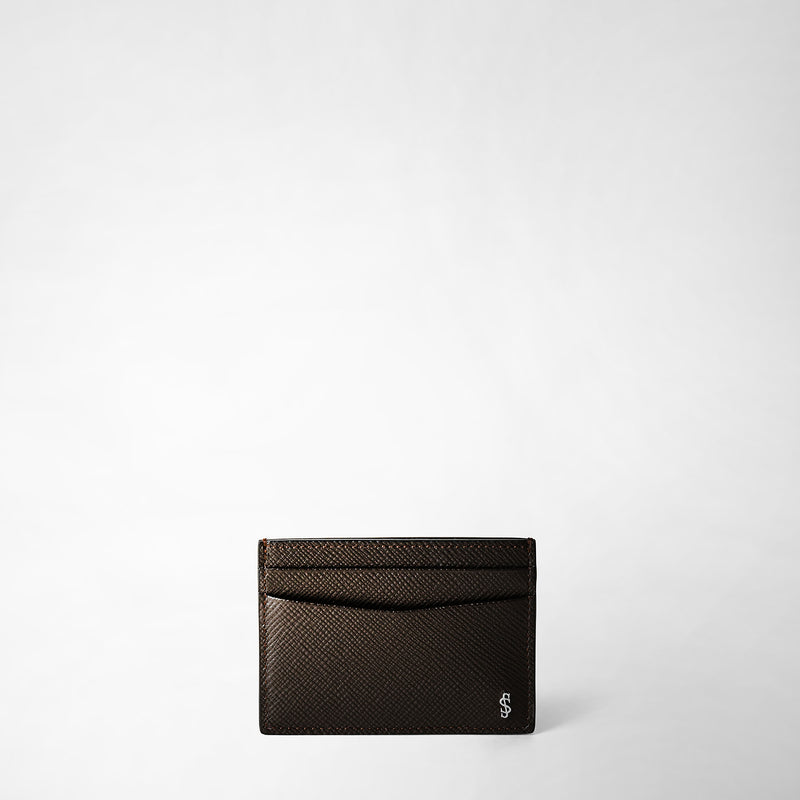 4-card holder in evoluzione leather - dark brown