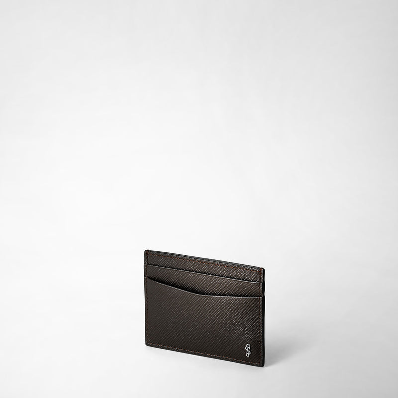 4-card holder in evoluzione leather - dark brown