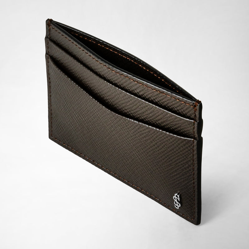 4-card holder in evoluzione leather - dark brown