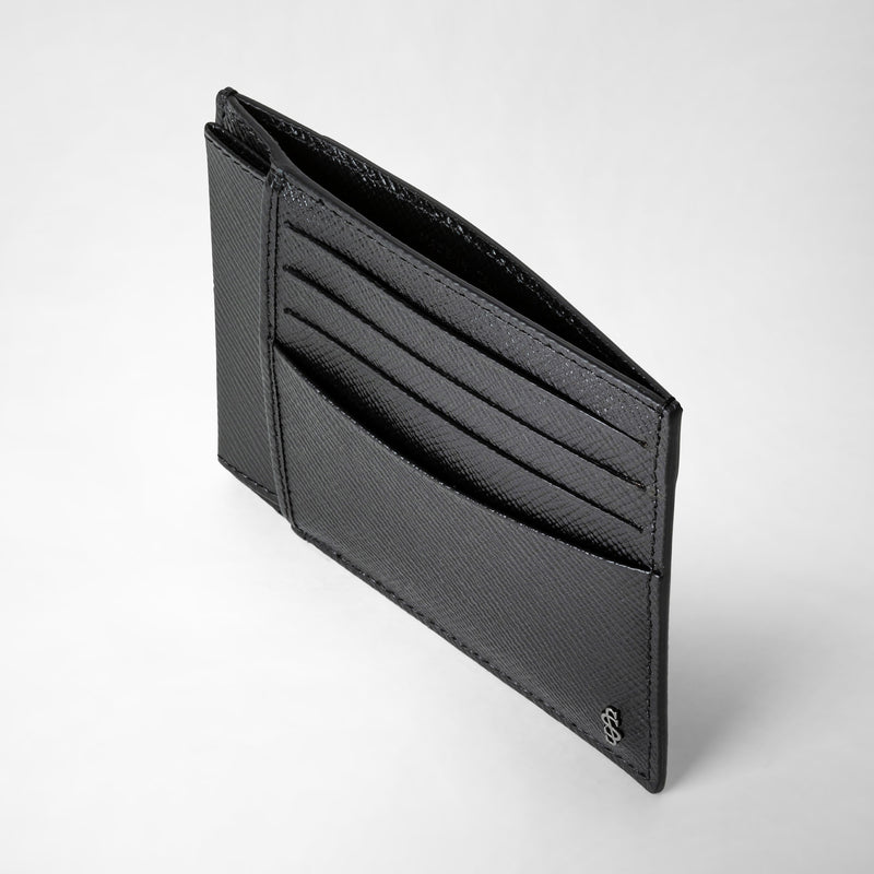 3-card & id case in evoluzione leather - eclipse black