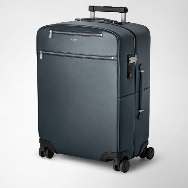 Cabin trolley in evoluzione leather - navy blue