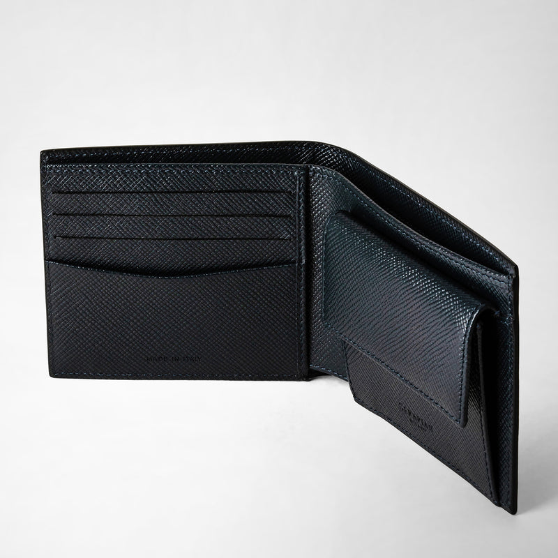4-card billfold wallet with coin pouch in evoluzione leather - navy blue