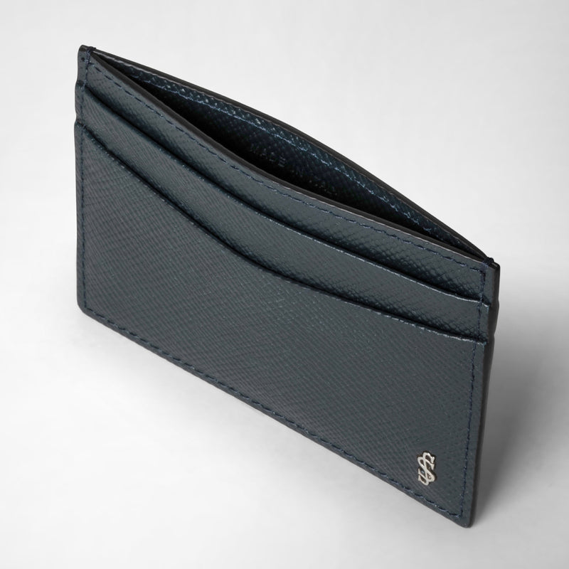 4-card holder in evoluzione leather - navy blue