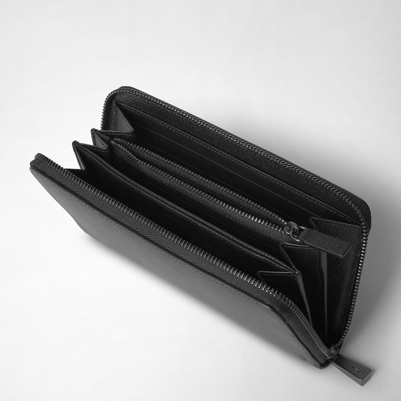 Zip-around wallet in evoluzione leather - eclipse black