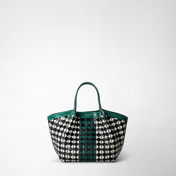 Tasche mini secret aus mosaico und elaphe - black/off-white/emerald