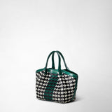 Mini secret bag in mosaico and elaphe - black/off-white/emerald