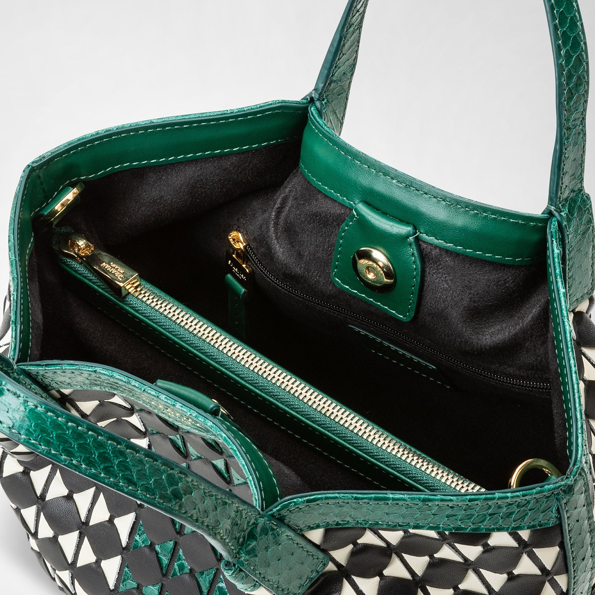 Mini secret bag mosaico elaphe black-white-emerald
