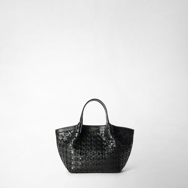 Borsa secret mini in mosaico ed elaphe - black