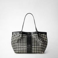 SMALL SECRET TOTE BAG IN MOSAICO AND ELAPHE Black/Off White