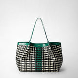 Small secret tote bag in mosaico and elaphe - black/off-white/emerald