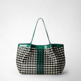 Tote bag secret piccola in mosaico ed elaphe - black/off-white/emerald