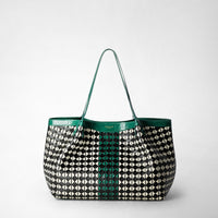 SAC CABAS SECRET SMALL EN MOSAICO ET ELAPHE Black/Off-White/Emerald