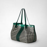 Small secret tote bag in mosaico and elaphe - black/off-white/emerald