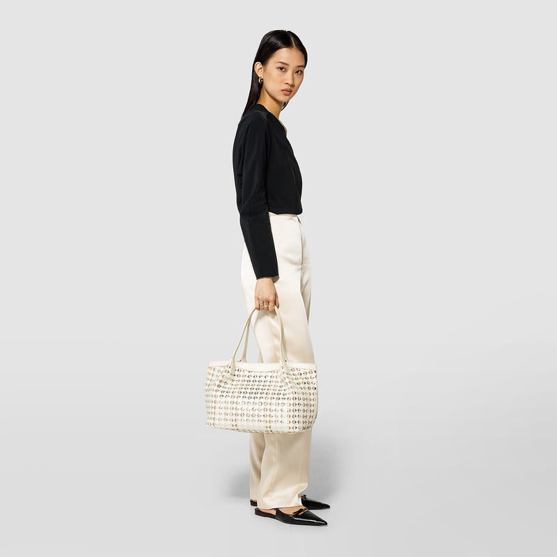 Sac cabas secret small en mosaico et elaphe - off white/beige/light gold