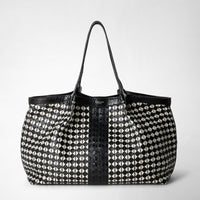 SECRET TOTE BAG IN MOSAICO AND ELAPHE Black/Off-White