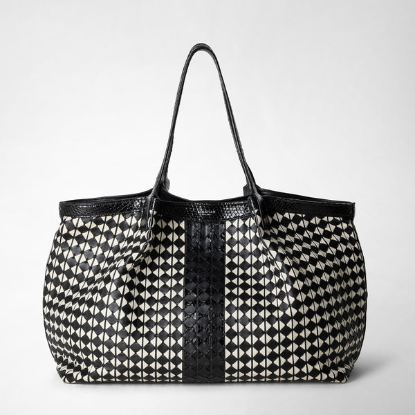 Tote bag secret in mosaico ed elaphe - black/off-white