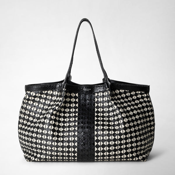 Sac cabas secret en mosaico et elaphe - black/off-white