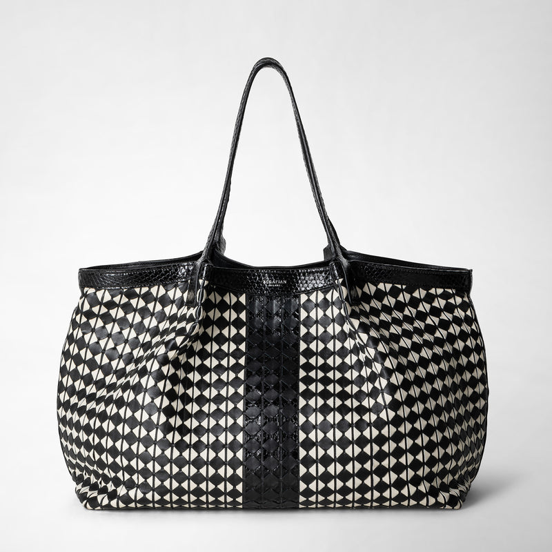 Secret tote bag in mosaico and elaphe - black/off-white