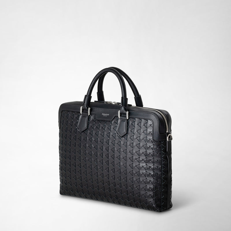 Extra slim briefcase in mosaico - black