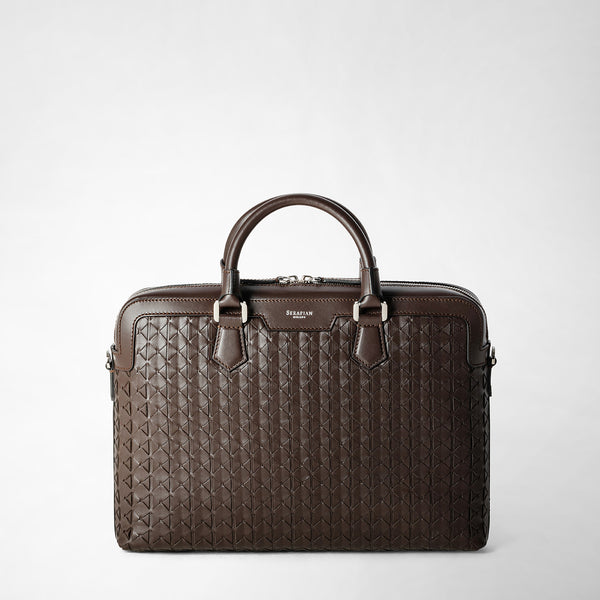 Extra slim briefcase in mosaico - coffee