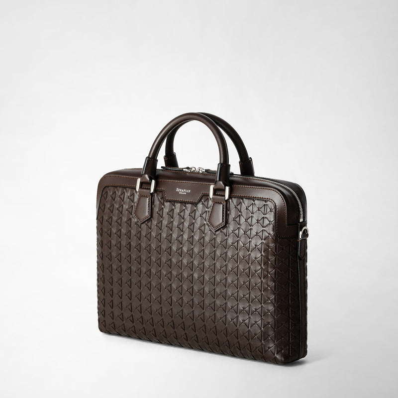 Extra slim briefcase in mosaico - coffee